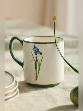 NEW Anthropologie by Terrain Spring Botanical Stoneware Mug Blue Siberian Iris